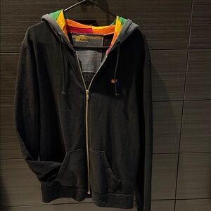 Rare Aviator Nation Black hoodie, Gray Hood with Rainbow Lining NEW